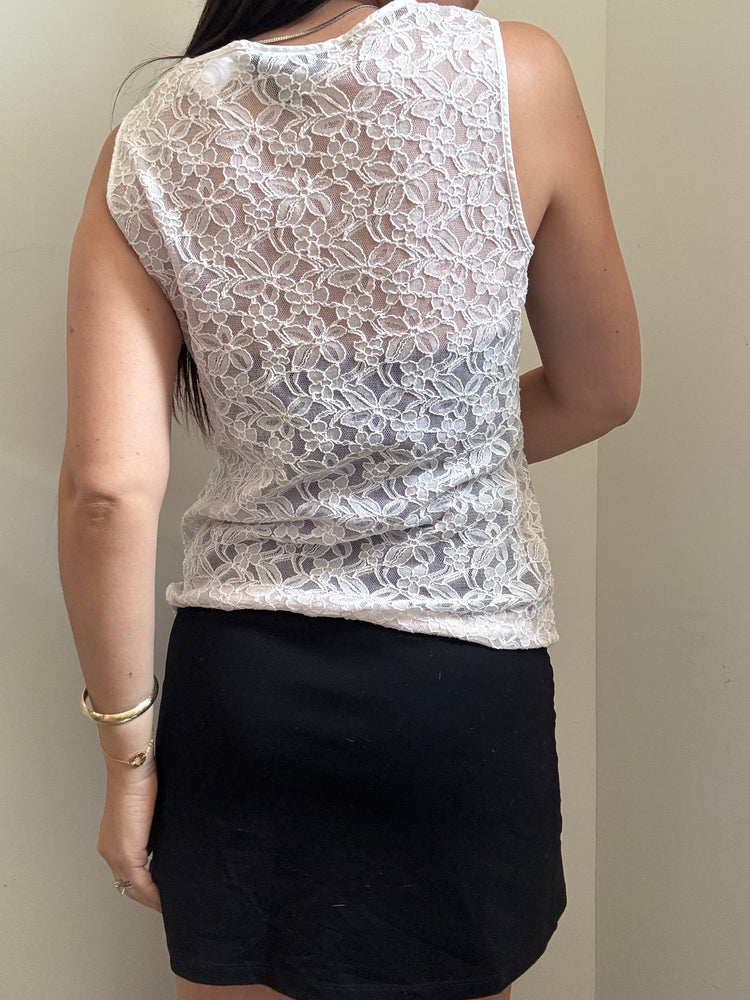 Vintage White lace Tank Top Size Small