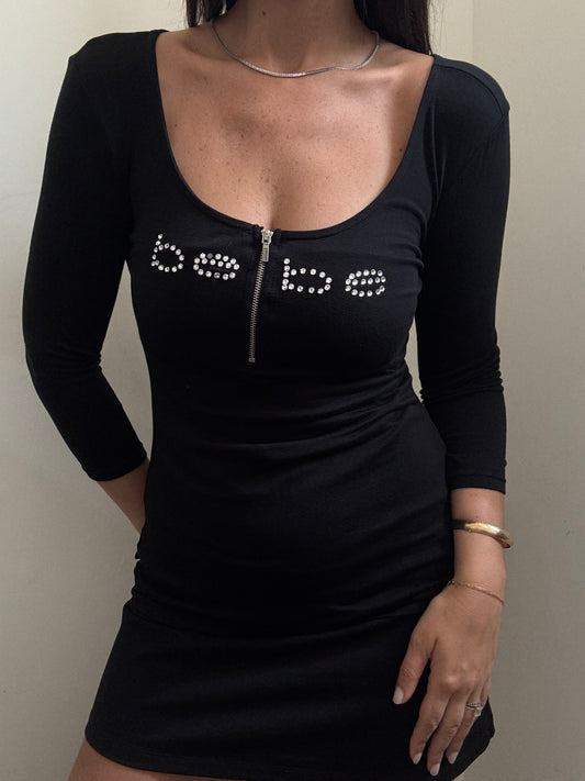 Vintage Black Bebe 3/4 Length Sleeve Scoop Neck Top Size Small