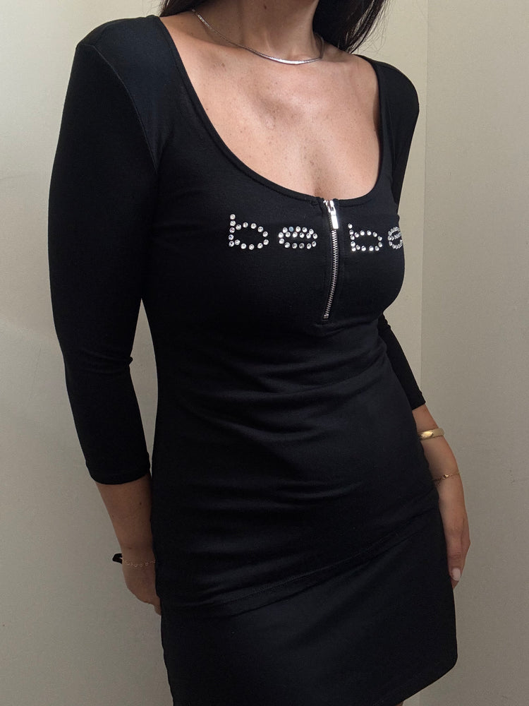 Vintage Black Bebe 3/4 Length Sleeve Scoop Neck Top Size Small