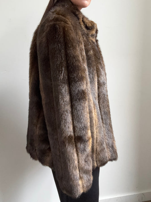 Vintage Brown Faux Fur Zip Up Jacket Size Medium