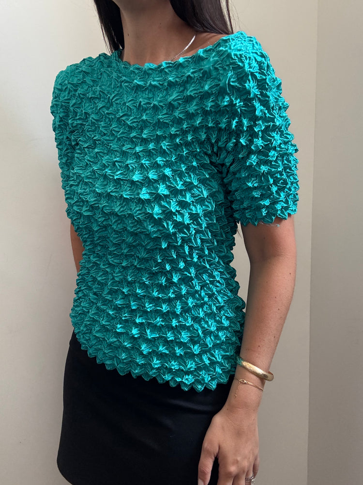Vintage Teal Textured Shrink Top Size Medium