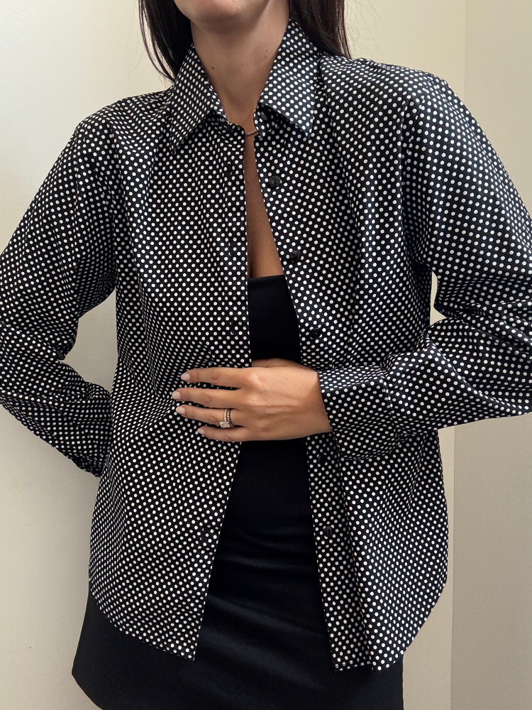 Vintage Black & White Polk-A-Dot Button Down Shirt Size Medium