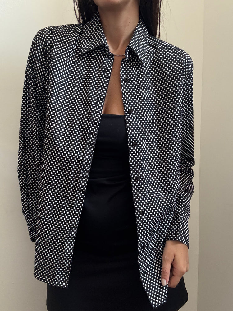 Vintage Black & White Polk-A-Dot Button Down Shirt Size Medium