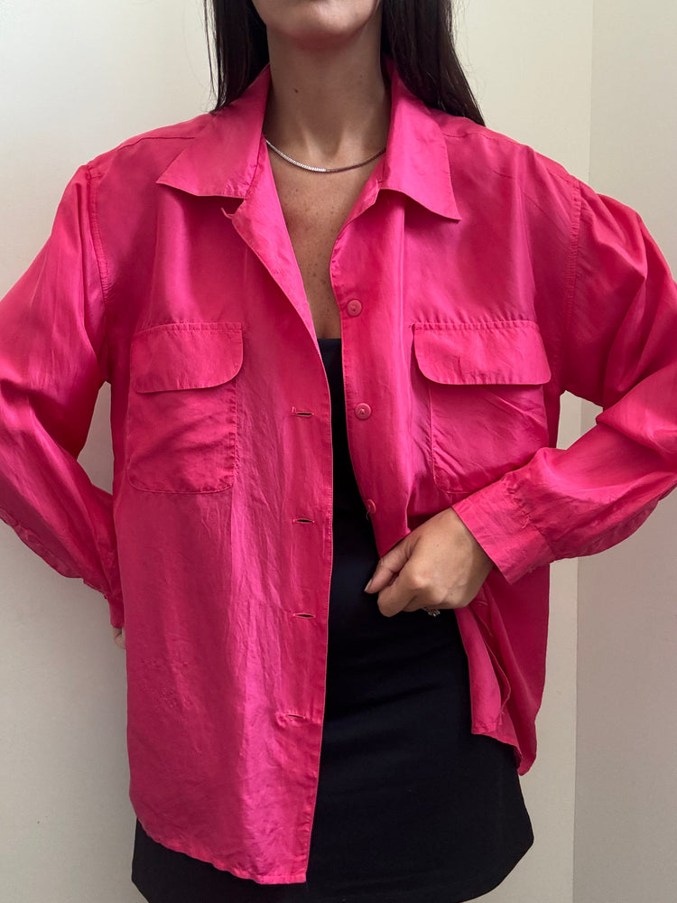 Vintage Pink Washed Silk Button Down Blouse Size Large