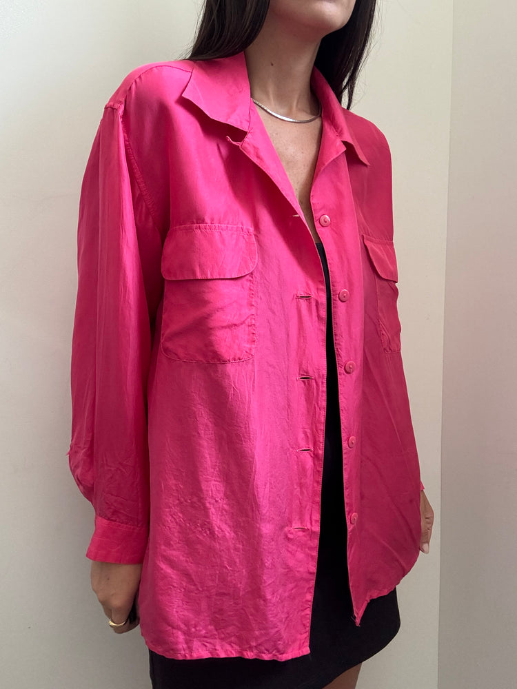 Vintage Pink Washed Silk Button Down Blouse Size Large