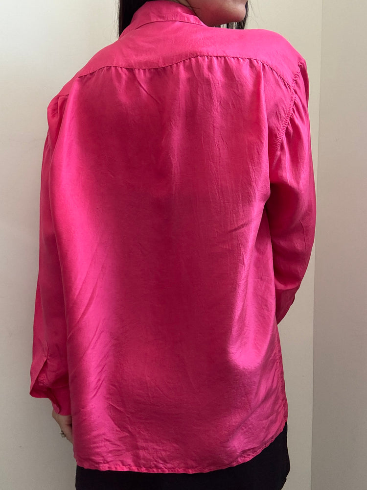 Vintage Pink Washed Silk Button Down Blouse Size Large