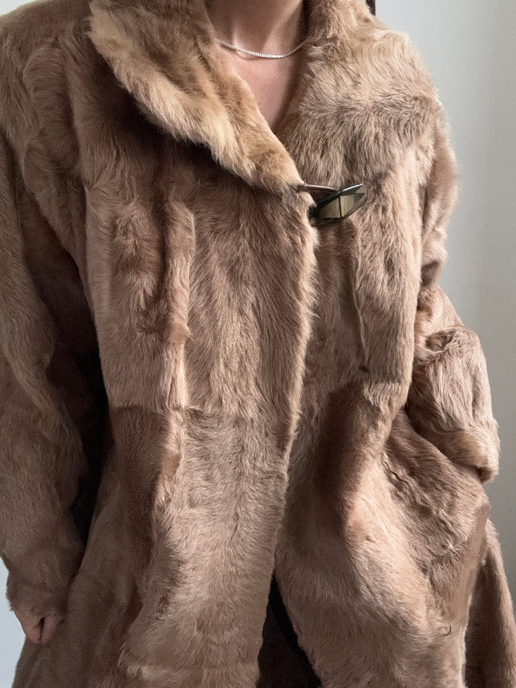 Vintage Tan Shearling Long Coat Size Medium
