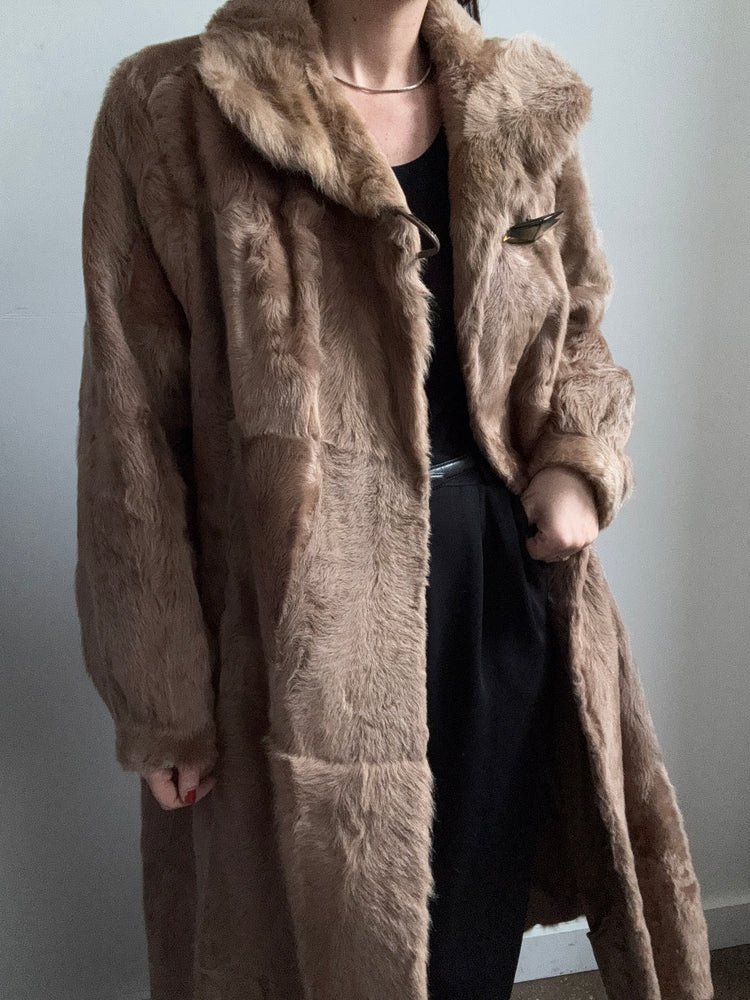 Vintage Tan Shearling Long Coat Size Medium