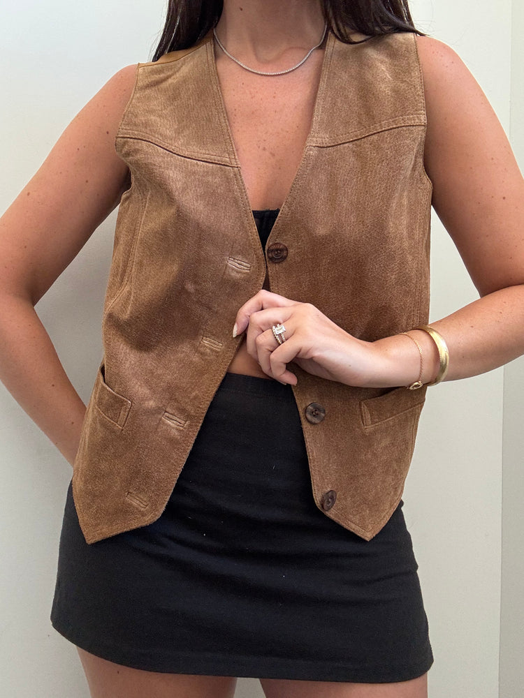 Vintage Genuine Leather Taupe Vest Size Small