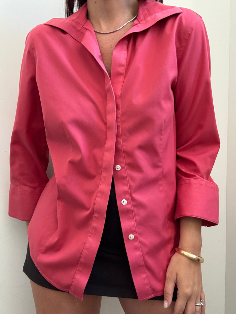 Vintage Pink 3/4 Length Sleeve Button-Down Shirt Size Large