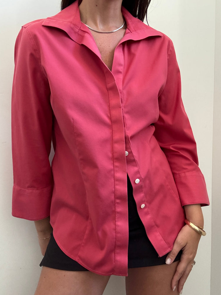 Vintage Pink 3/4 Length Sleeve Button-Down Shirt Size Large