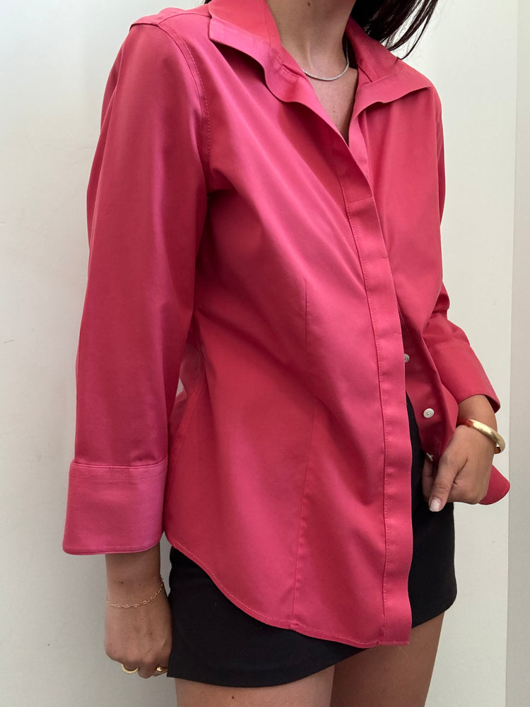 Vintage Pink 3/4 Length Sleeve Button-Down Shirt Size Large