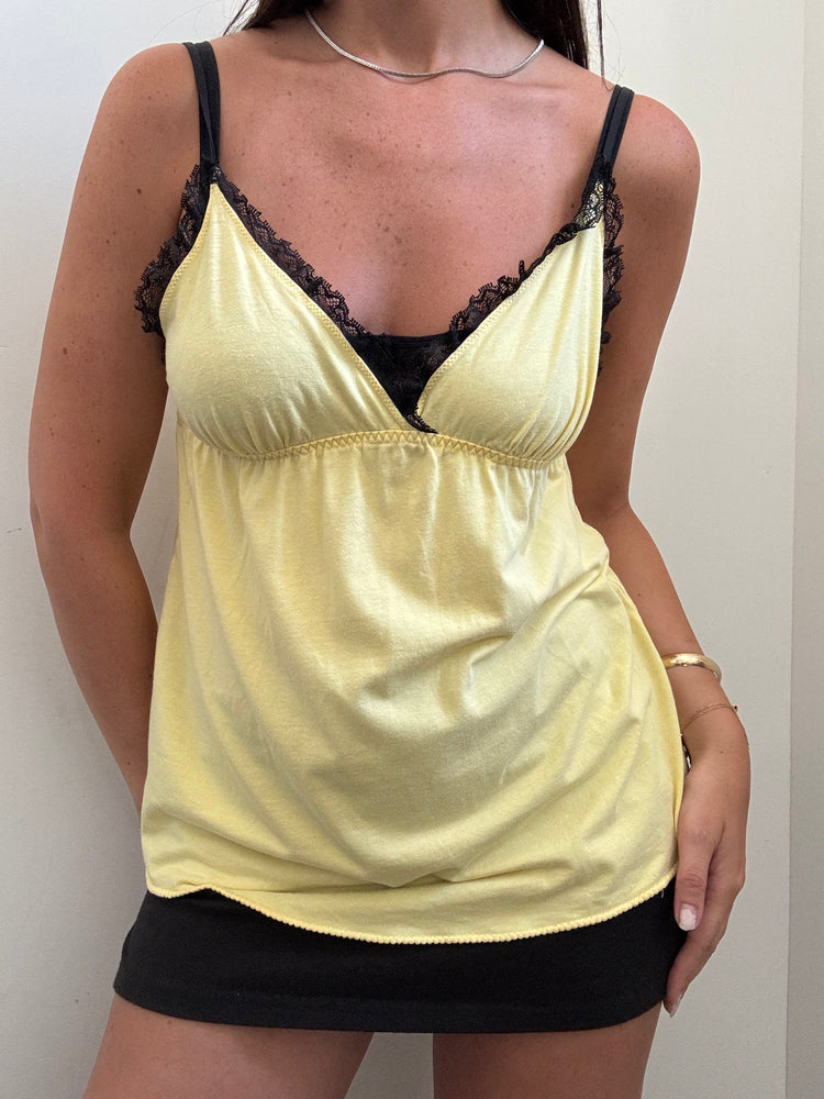Vintage Yellow V-Neck Babydoll Tank Top Size L