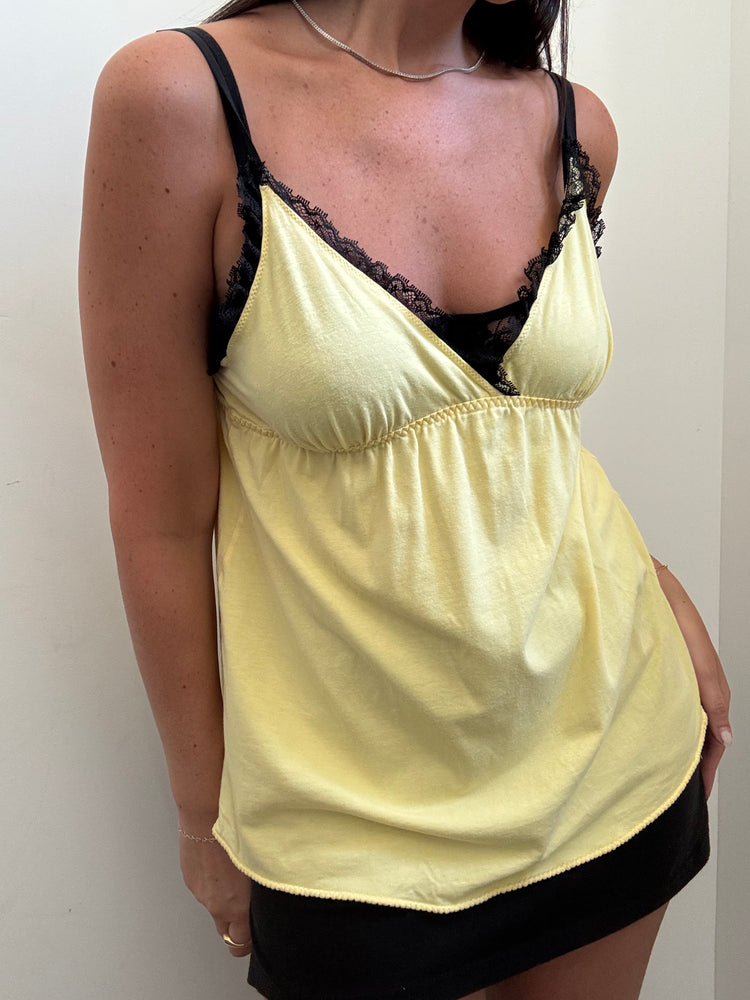 Vintage Yellow V-Neck Babydoll Tank Top Size L