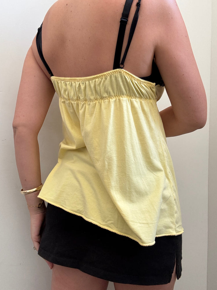 Vintage Yellow V-Neck Babydoll Tank Top Size L