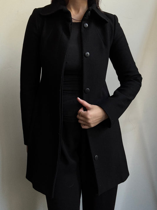 Vintage Italian Black Short Fitted Coat Size X-Small