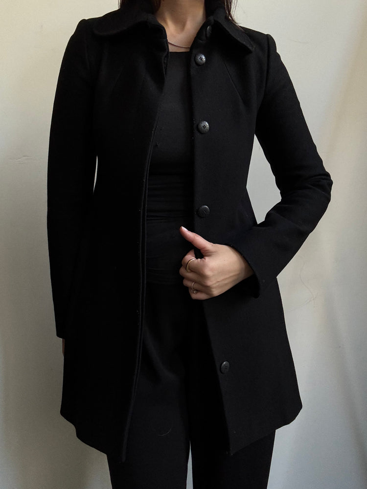 Vintage Italian Black Short Fitted Coat Size X-Small