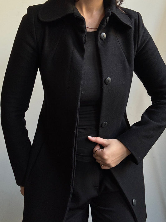 Vintage Italian Black Short Fitted Coat Size X-Small