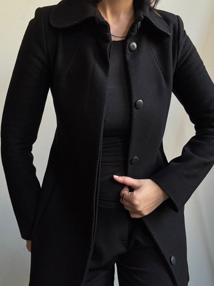 Vintage Italian Black Short Fitted Coat Size X-Small