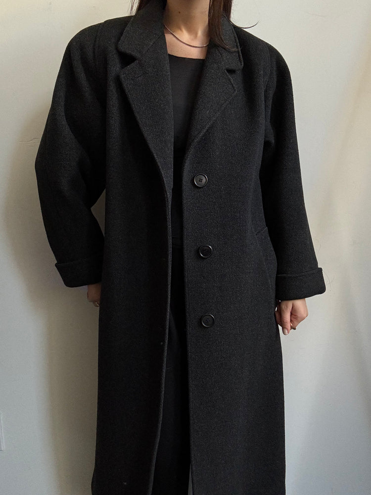 Vintage Grey Wool Blend Thick Coat Size Large