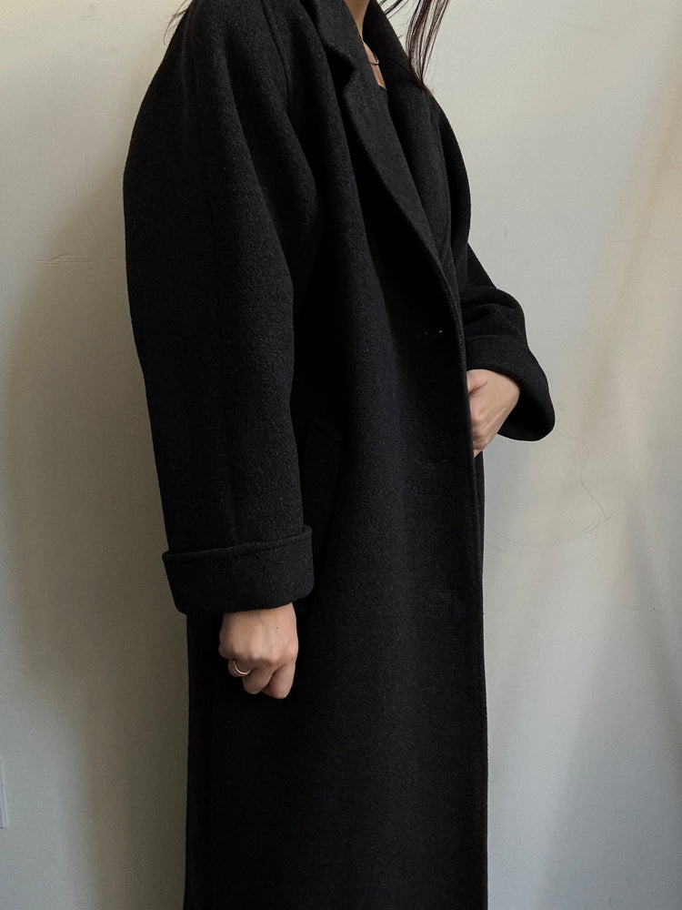 Vintage Grey Wool Blend Thick Coat Size Large