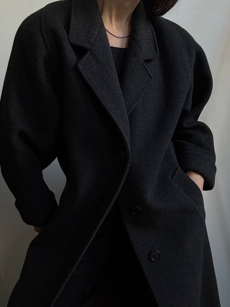 Vintage Grey Wool Blend Thick Coat Size Large