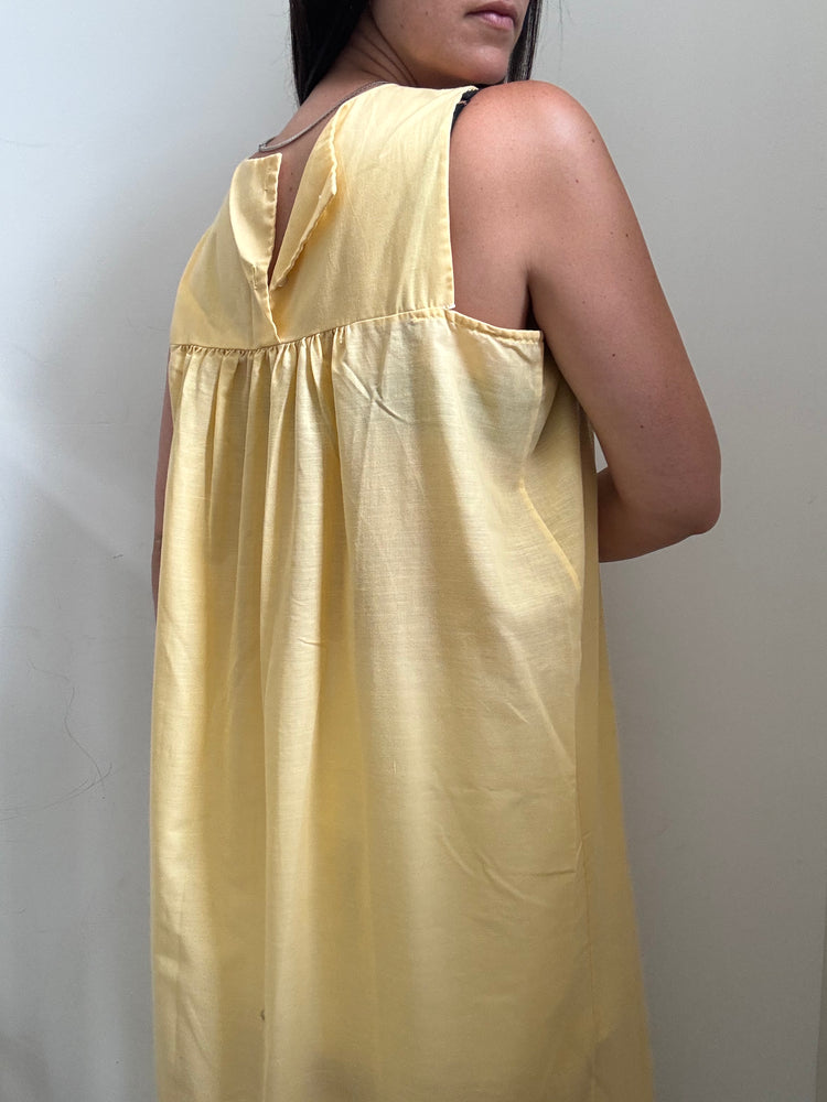 Vintage Yellow Embroidered Cotton Maxi Dress Size Medium