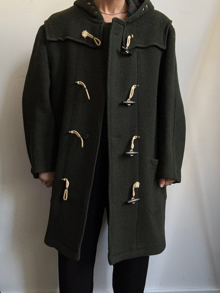 Vintage Green Hooded Jacket With Plaid Lining Size X-Large