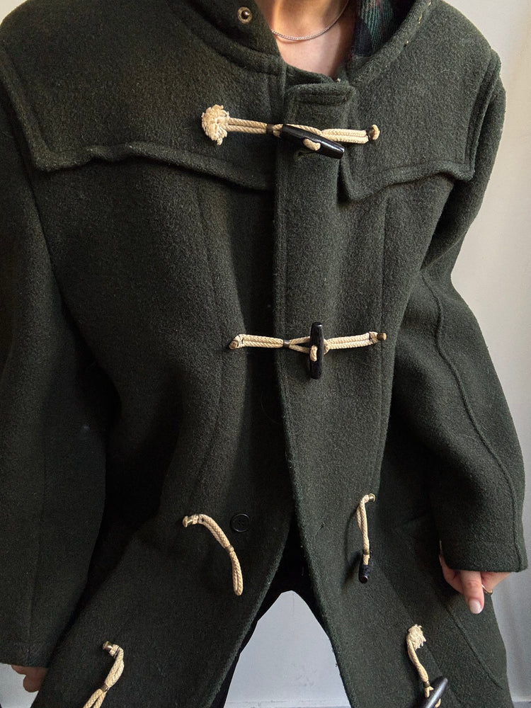 Vintage Green Hooded Jacket With Plaid Lining Size X-Large