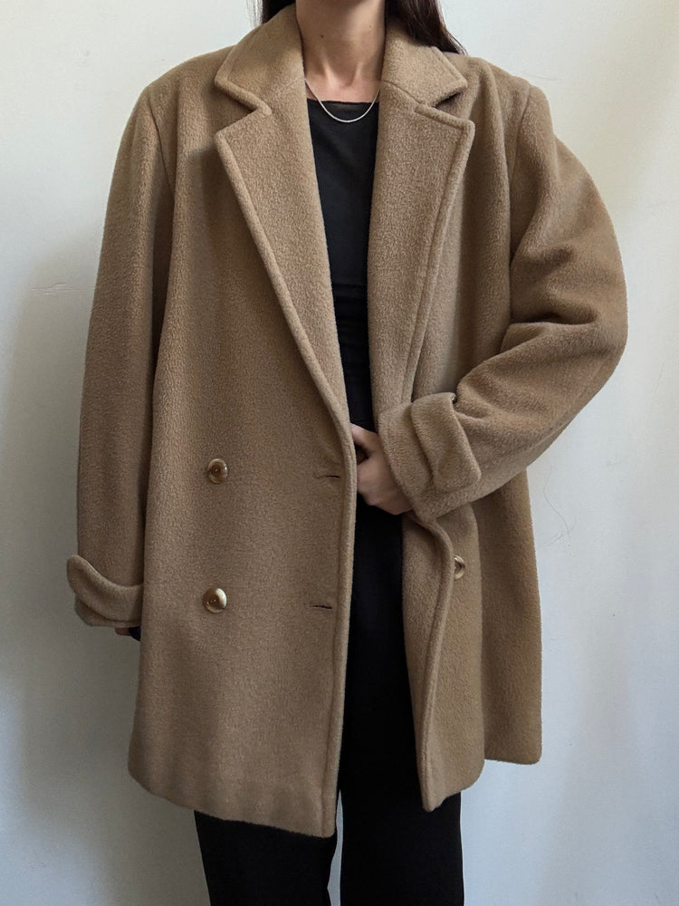 Vintage Beige Classic Wool Mid-Length Coat Size X-Large