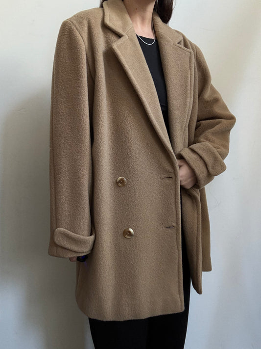 Vintage Beige Classic Wool Mid-Length Coat Size X-Large