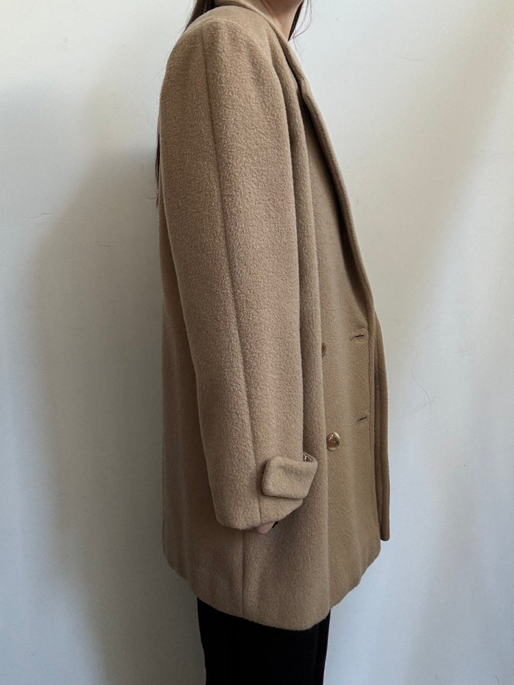 Vintage Beige Classic Wool Mid-Length Coat Size X-Large