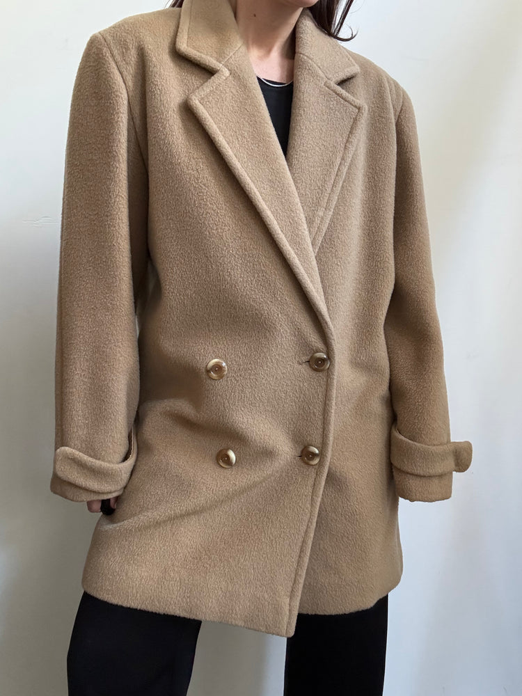 Vintage Beige Classic Wool Mid-Length Coat Size X-Large