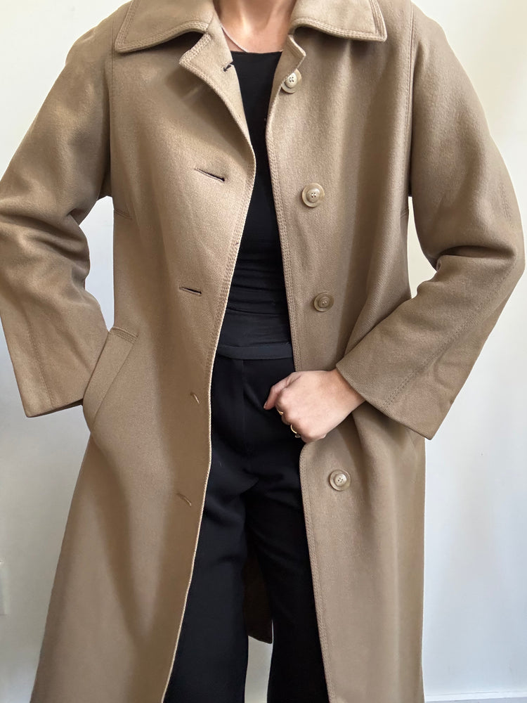 Vintage Tan Wool Structured Buttoned Coat Size Small
