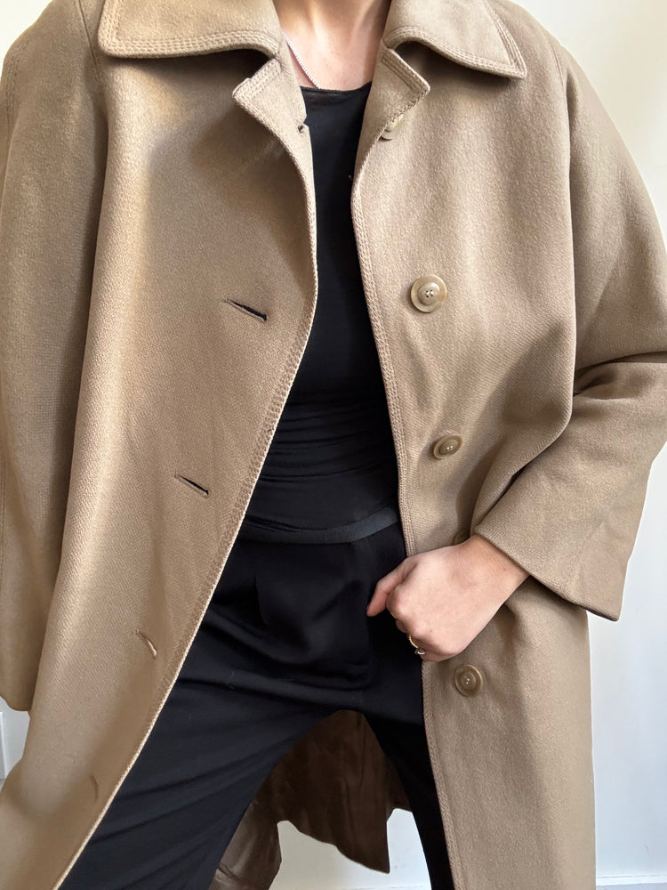 Vintage Tan Wool Structured Buttoned Coat Size Small