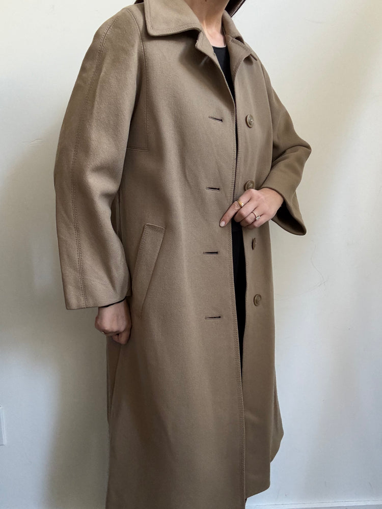 Vintage Tan Wool Structured Buttoned Coat Size Small