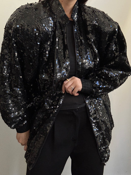Vintage Black Sequin Jacket Size Medium