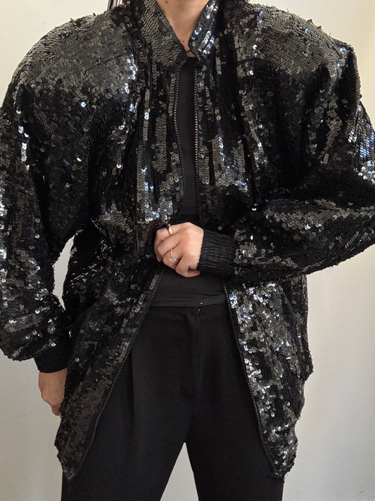Vintage Black Sequin Jacket Size Medium