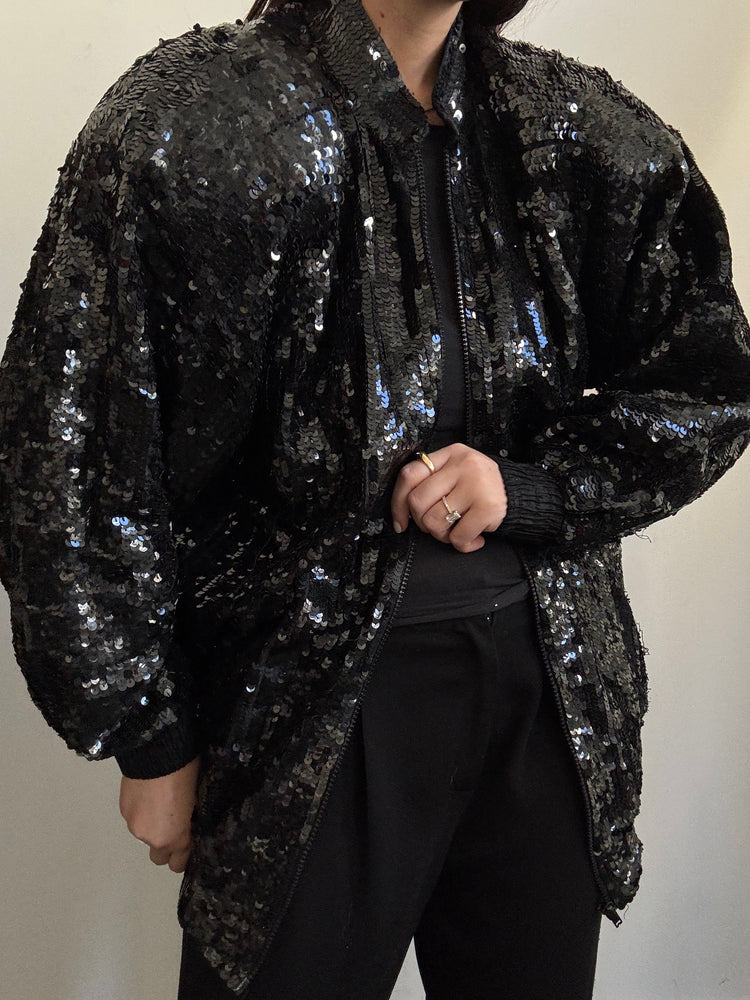 Vintage Black Sequin Jacket Size Medium