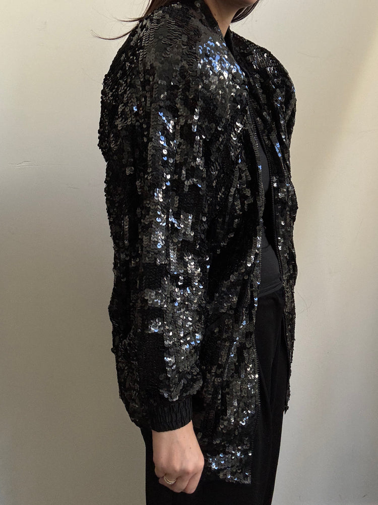 Vintage Black Sequin Jacket Size Medium