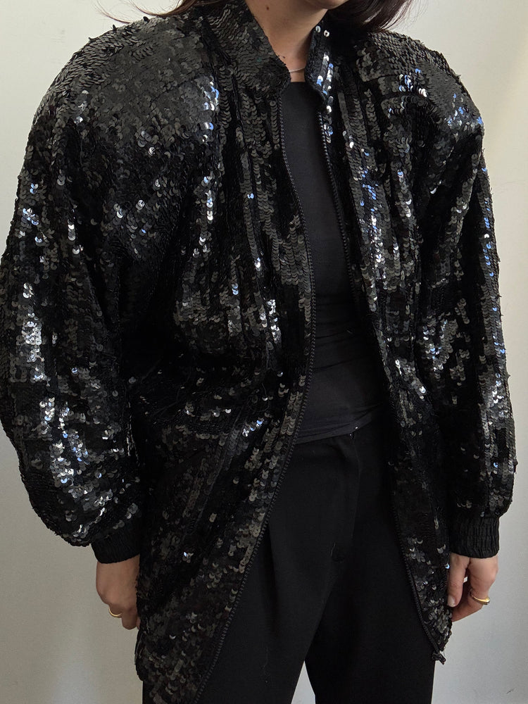 Vintage Black Sequin Jacket Size Medium