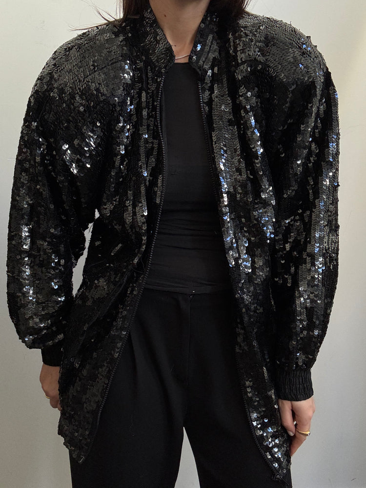 Vintage Black Sequin Jacket Size Medium