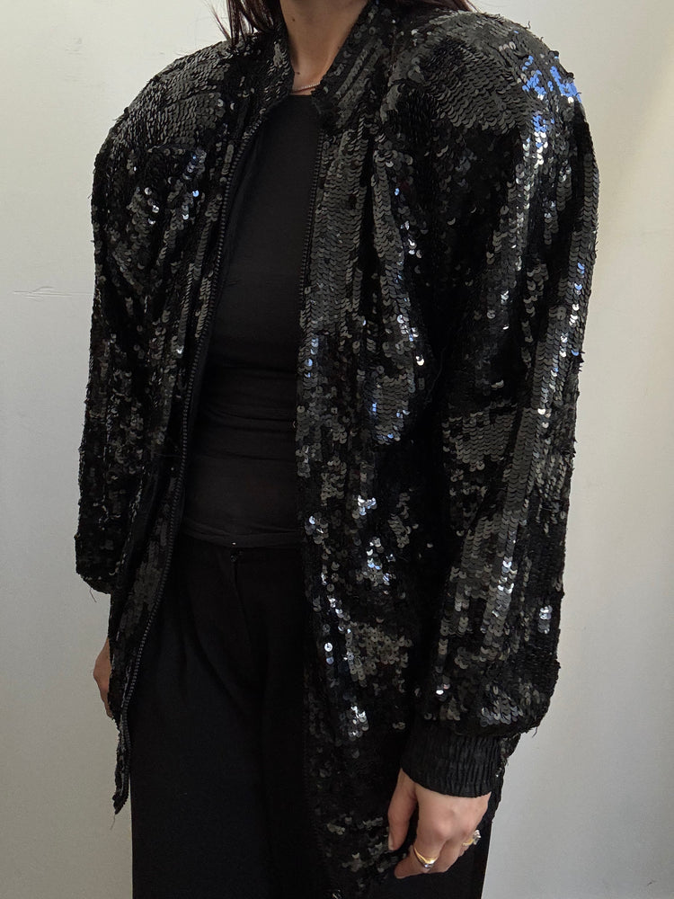 Vintage Black Sequin Jacket Size Medium