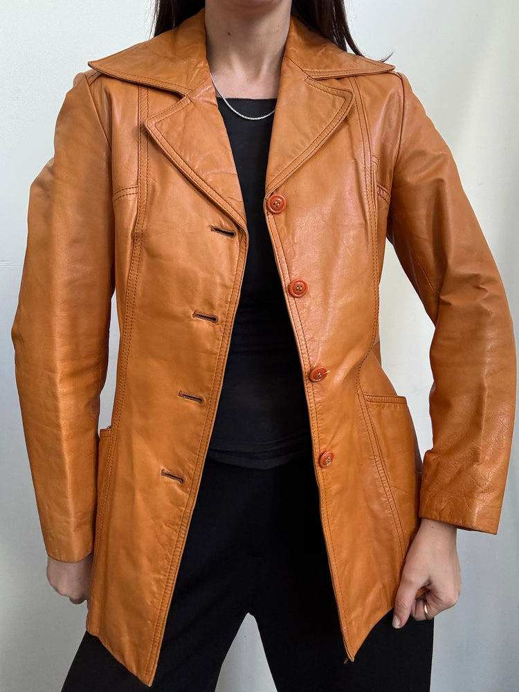 Vintage Carmel Leather Jacket Size XS