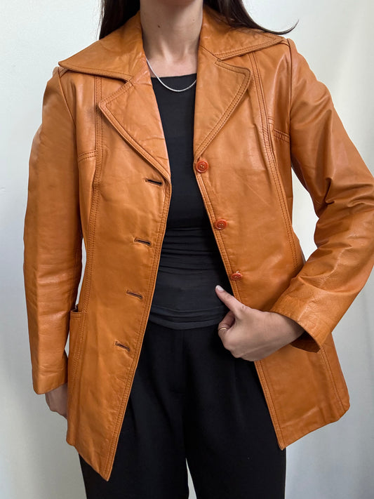 Vintage Carmel Leather Jacket Size XS