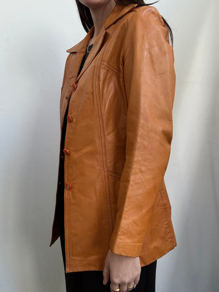 Vintage Carmel Leather Jacket Size XS