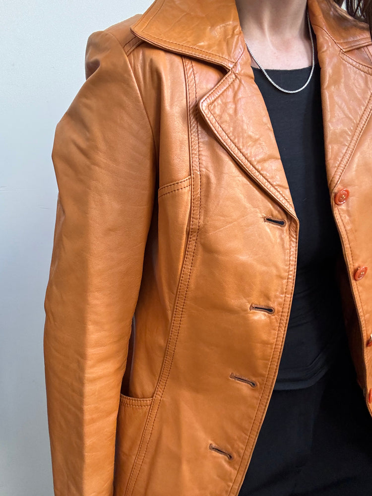 Vintage Carmel Leather Jacket Size XS