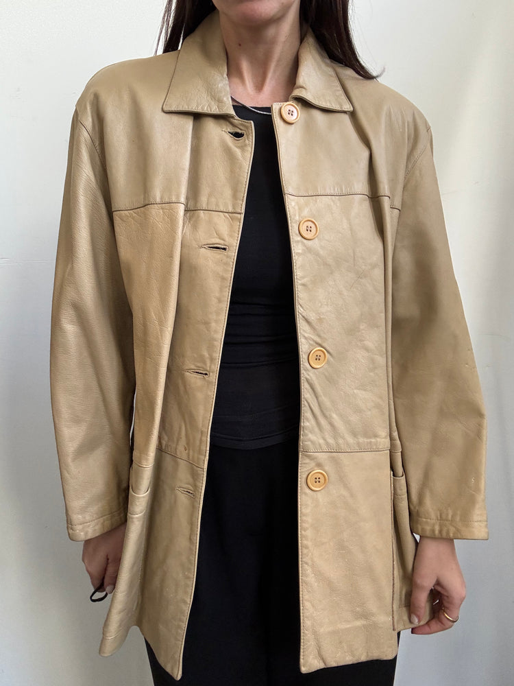 Vintage Light Tan Leather Jacket Size M