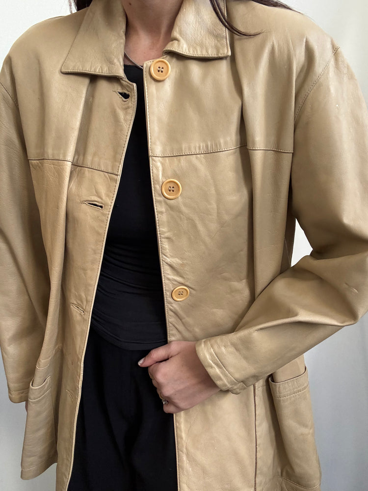 Vintage Light Tan Leather Jacket Size M