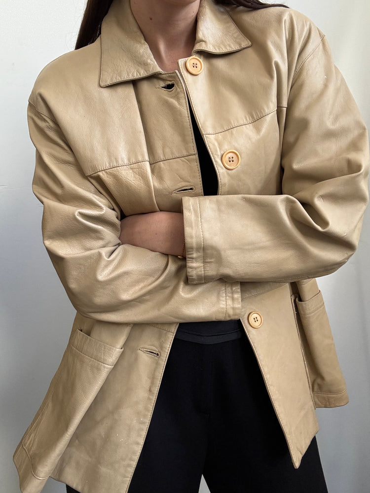 Vintage Light Tan Leather Jacket Size M